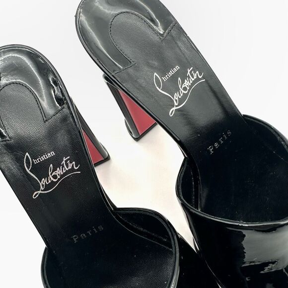 CHRISTIAN LOUBOUTIN Amali Black Patent Leather Mules Size 40 Platform Heels - Picture 8 of 14